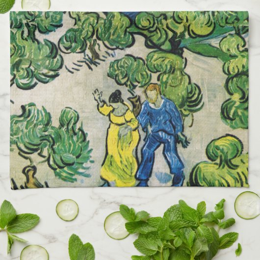 Landschap met Couple Waling door Vincent van Gogh Theedoek (Gevouwen)