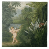 Landschap met Cupid die een pijl op een Parrot ric Tegeltje (Voorkant)