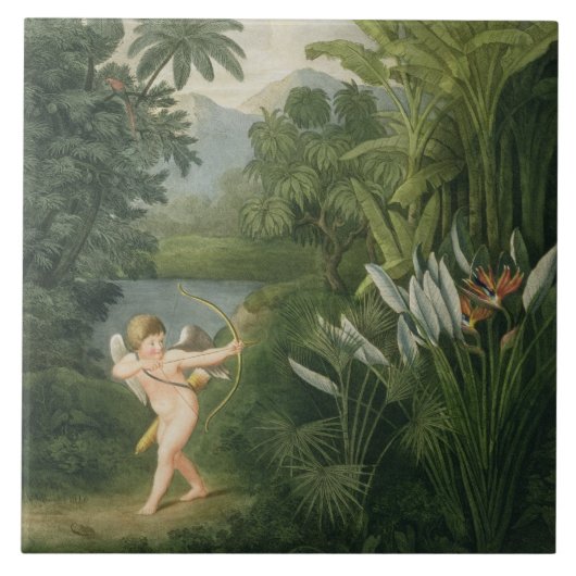 Landschap met Cupid die een pijl op een Parrot ric Tegeltje (Voorkant)