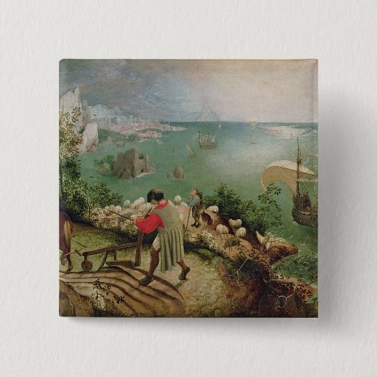 Landschap met de Herfst van Icarus, c.1555 Vierkante Button 5,1 Cm (Voorkant)