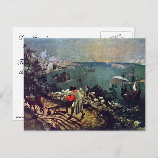 Landschap met de Herfst van Icarus door Bruegel D. Briefkaart (Voorkant / Achterkant)