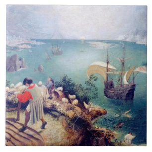 Landschap met de Herfst van Icarus, Pieter Bruegel Tegeltje