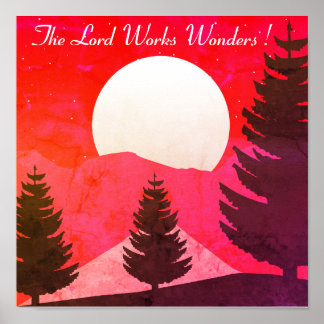 Landschap met dennenboom en religieuze uitspraak poster