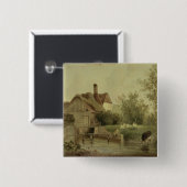 Landschap met een huisje vierkante button 5,1 cm (Voorkant /achterkant)