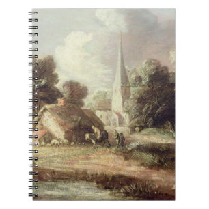 Landschap met een kerk, Cottage, Villagers en An Notitieboek