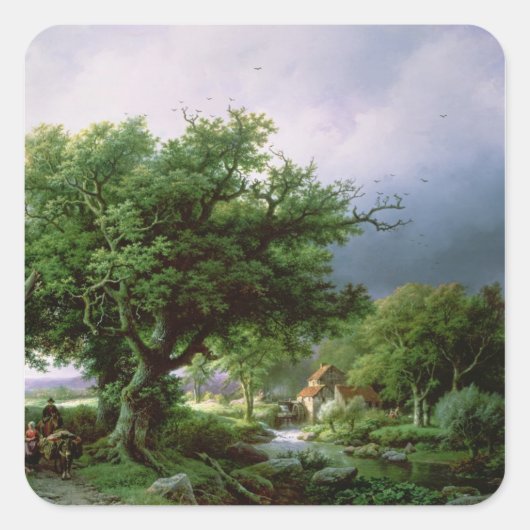 Landschap met een Mill Vierkante Sticker (Voorkant)