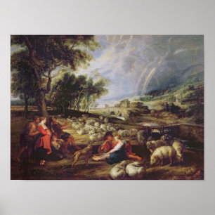 Landschap met een regenboog poster