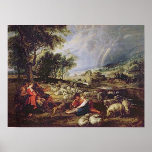 Landschap met een regenboog poster (Voorkant)