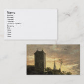 Landschap met een toren (olie op canvas) visitekaartje (Voorkant / Achterkant)