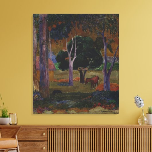 Landschap met een varken en een paard van Paul Gau Canvas Afdruk (Insitu (Woonkamer))