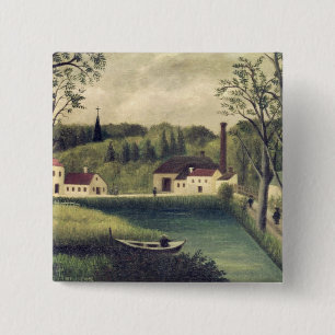 Landschap met een Vissers na 1886 Vierkante Button 5,1 Cm