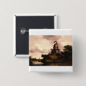 Landschap met een windmolen Kunst Vierkante Button 5,1 Cm (Voorkant /achterkant)