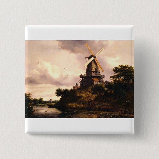 Landschap met een windmolen Kunst Vierkante Button 5,1 Cm (Voorkant)