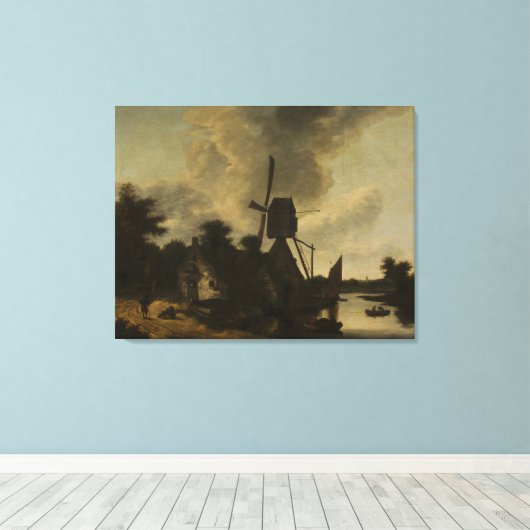 Landschap met een windmolen – Salomon Rombouts Canvas Afdruk (Insitu (Houten vloer))