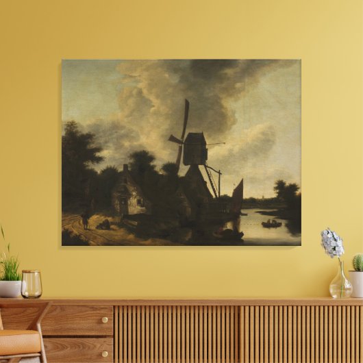 Landschap met een windmolen – Salomon Rombouts Canvas Afdruk (Insitu (Woonkamer))