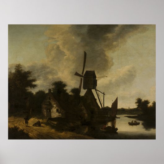 Landschap met een windmolen – Salomon Rombouts Poster (Voorkant)