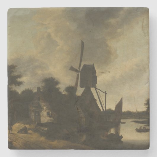 Landschap met een windmolen – Salomon Rombouts Stenen Onderzetter (Voorkant)