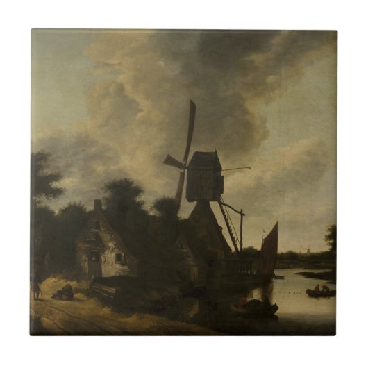 Landschap met een windmolen – Salomon Rombouts Tegeltje (Voorkant)