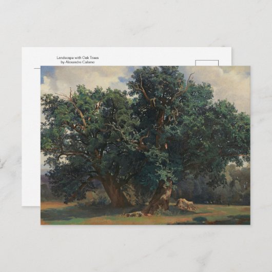 Landschap met Eiken Bomen van Alexandre Calame Briefkaart (Voorkant / Achterkant)