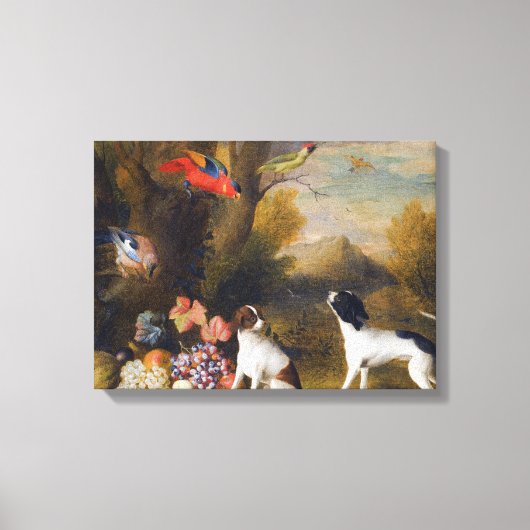 Landschap met exotische vogels en twee honden canvas afdruk (Voorkant)