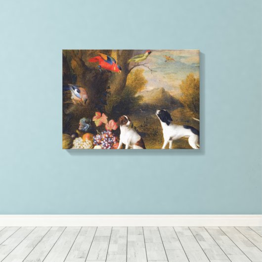 Landschap met exotische vogels en twee honden canvas afdruk (Insitu (Houten vloer))