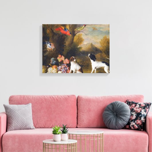 Landschap met exotische vogels en twee honden canvas afdruk (Insitu (Woonkamer))