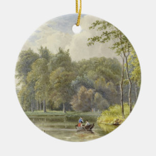 Landschap met Figuren in een Roeibootje Vintage Keramisch Ornament