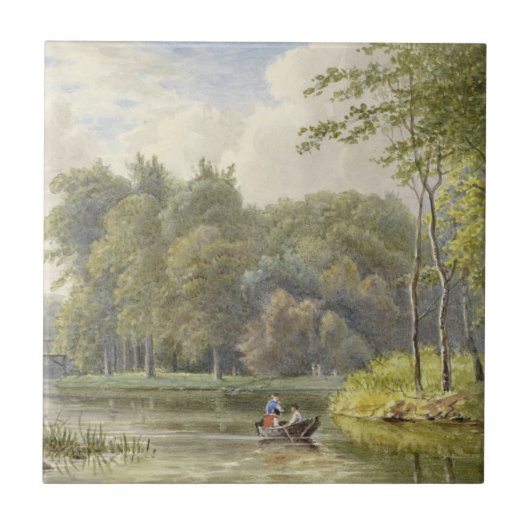 Landschap met Figuren in een Roeibootje Vintage Tegeltje (Voorkant)