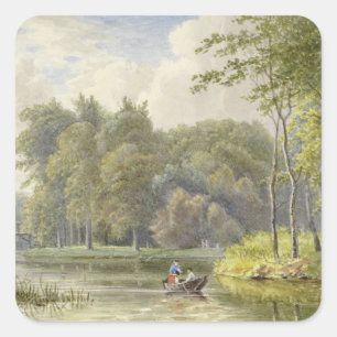 Landschap met Figuren in een Roeibootje Vintage Vierkante Sticker