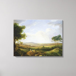 Landschap met figuren (olie op het paneel) canvas afdruk