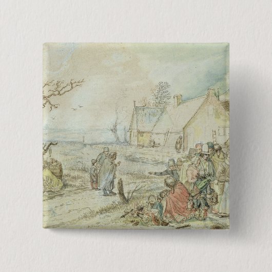 Landschap met Gypsy Fortune-Tellers Vierkante Button 5,1 Cm (Voorkant)