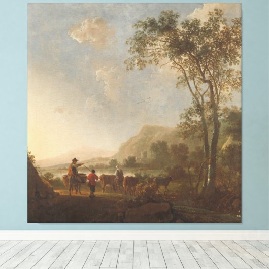 Landschap met herders en vee, Albert Cuyp, Canvas Afdruk (Insitu (Houten vloer))