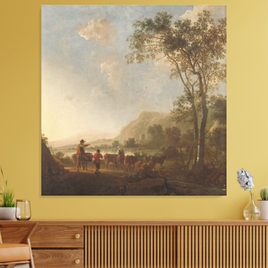 Landschap met herders en vee, Albert Cuyp, Canvas Afdruk (Insitu (Woonkamer))