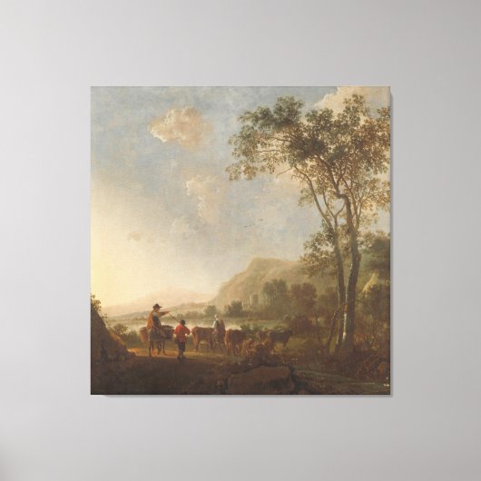Landschap met herders en vee, Albert Cuyp, Canvas Afdruk (Voorkant)