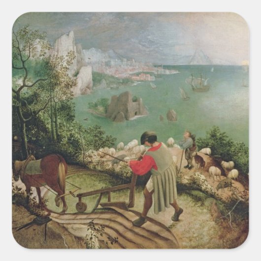 Landschap met Herfst Icarus, c.1555 Vierkante Sticker (Voorkant)