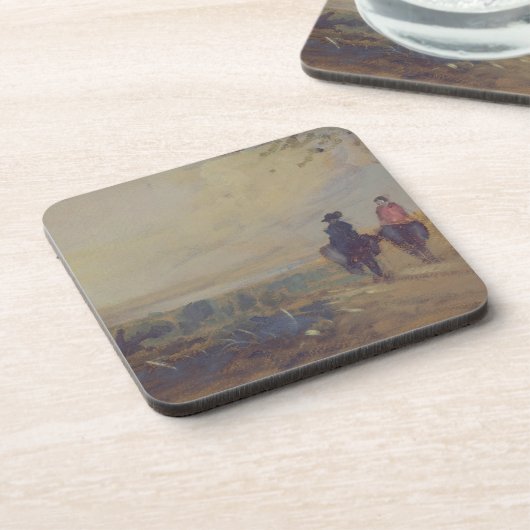 Landschap met het meer en twee figuren Riding, voo Bier Onderzetter (Linkerzijde)