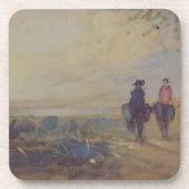 Landschap met het meer en twee figuren Riding, voo Bier Onderzetter (Voorkant)