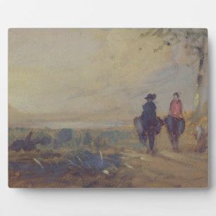 Landschap met het meer en twee figuren, voordien fotoplaat