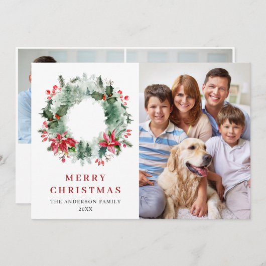 Landschap met Holly Berry Pine 3 PHOTO Greeting Feestdagenkaart (Voorkant / Achterkant)