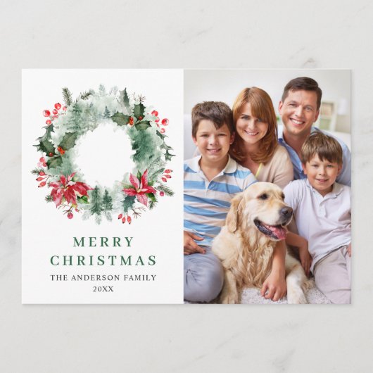 Landschap met Holly Berry Pine 4 PHOTO Greeting Feestdagenkaart (Voorkant)