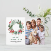 Landschap met Holly Berry Pine 4 PHOTO Greeting Feestdagenkaart (Staand voorkant)