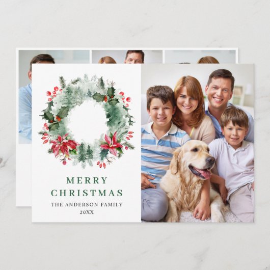 Landschap met Holly Berry Pine 4 PHOTO Greeting Feestdagenkaart (Voorkant / Achterkant)