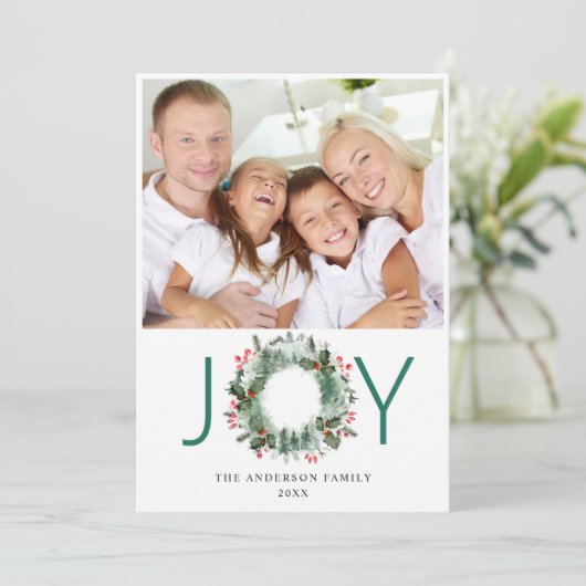 Landschap met Holly Berry Pine PHOTO Greeting Feestdagenkaart (Staand voorkant)