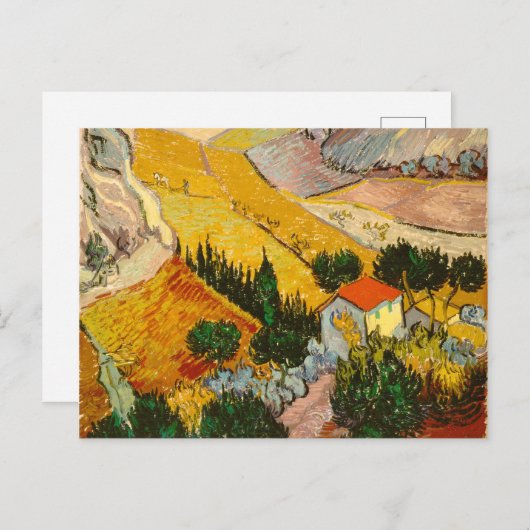 Landschap met House en Ploughma Vincent van Gogh Briefkaart (Voorkant / Achterkant)