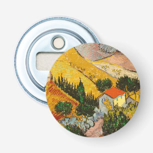 Landschap met House en Ploughma Vincent van Gogh Button Flesopener