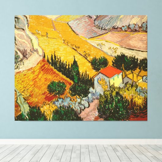 Landschap met House en Ploughma Vincent van Gogh Canvas Afdruk (Insitu (Houten vloer))