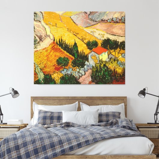 Landschap met House en Ploughma Vincent van Gogh Canvas Afdruk (Insitu (Slaapkamer))