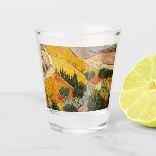 Landschap met House en Ploughma Vincent van Gogh Shot Glas (Voorkant)