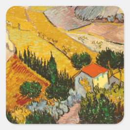 Landschap met House en Ploughma Vincent van Gogh Vierkante Sticker