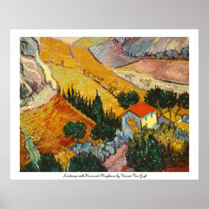Landschap met House en Plowman Vincent Van Gogh Poster
